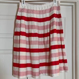 Bandolino Red & White Striped Pleated Retro Style Cotton Modest Skirt